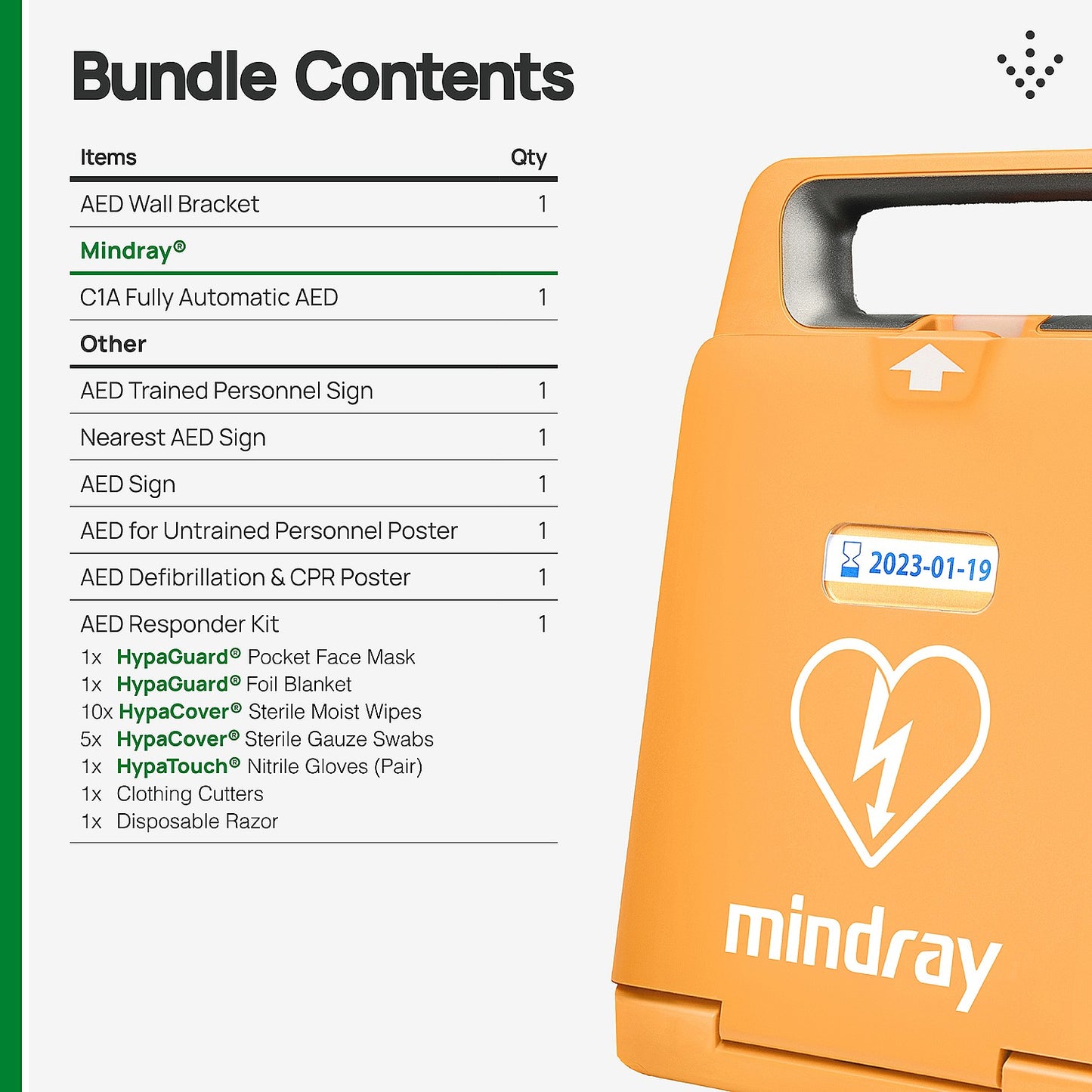 Mindray C1A Fully Automatic AED Bundle with Wall Bracket