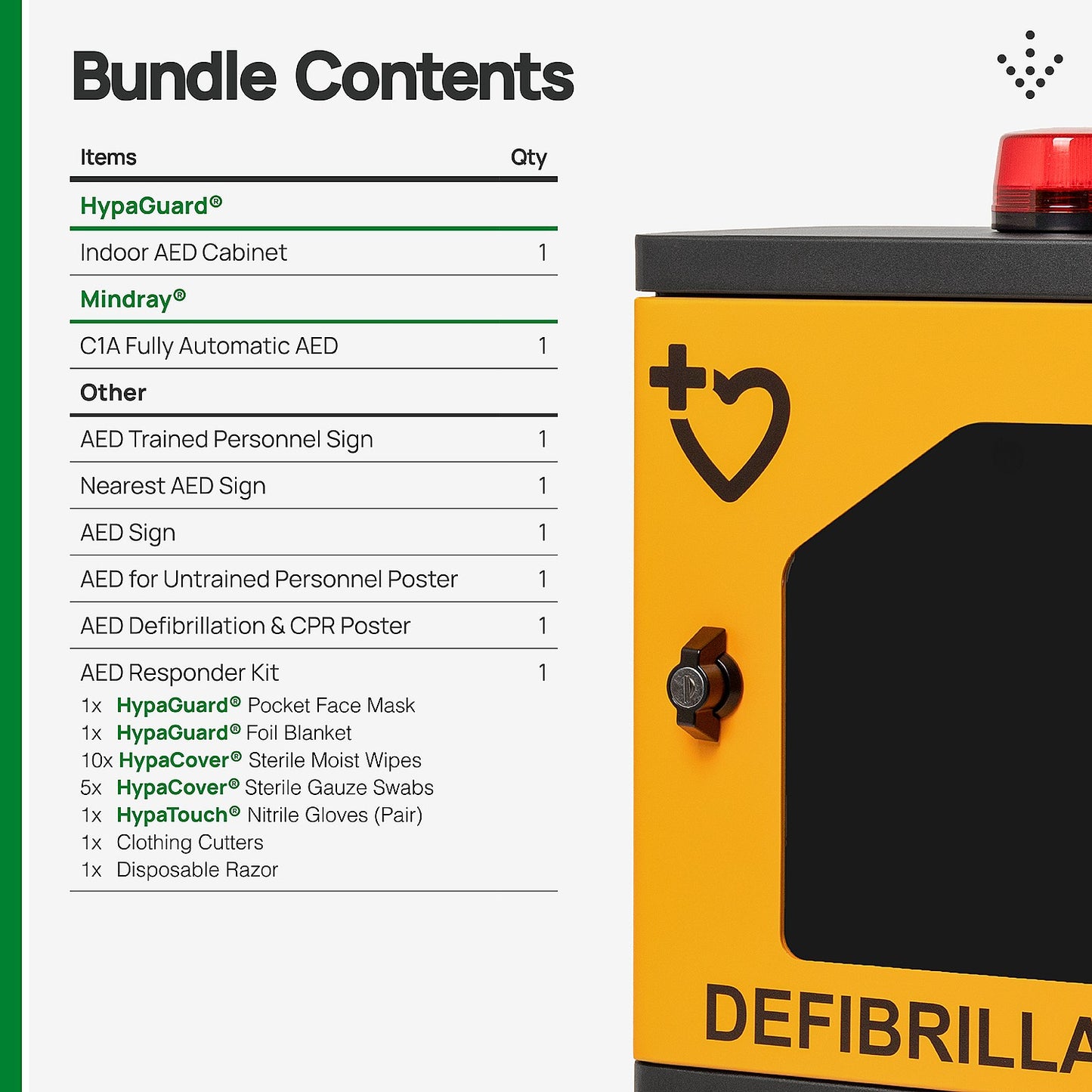 Mindray C1A AED Bundle with HypaGuard Indoor Cabinet