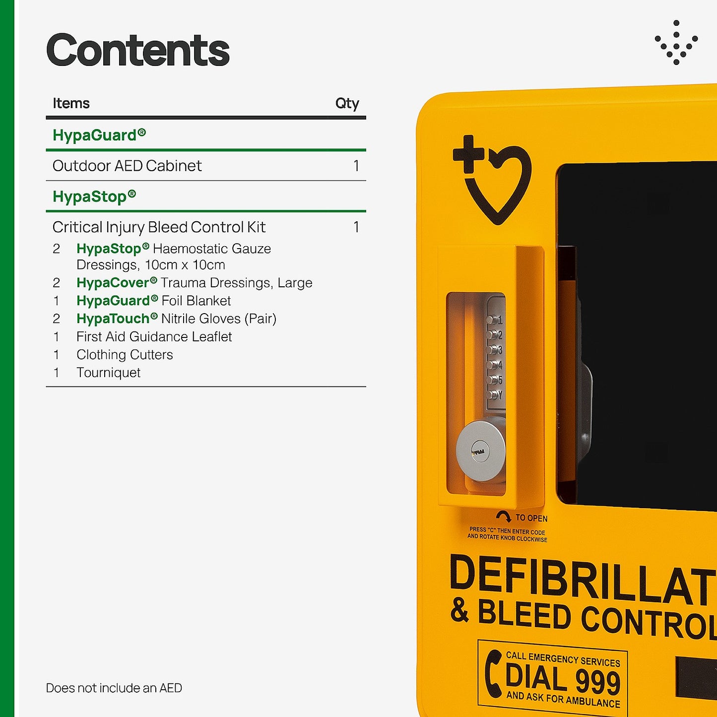 HypaGuard Outdoor AED Cabinet with HypaStop Bleed Control Kit