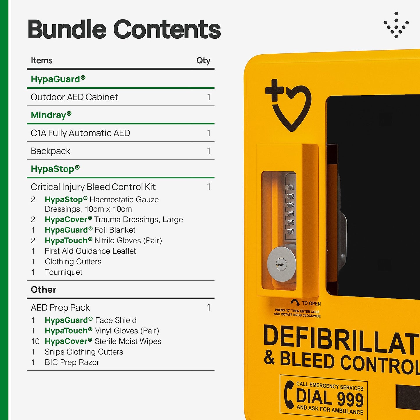 Mindray C1A Fully Auto AED and Bleed Control, Outdoor Cabinet Bundle