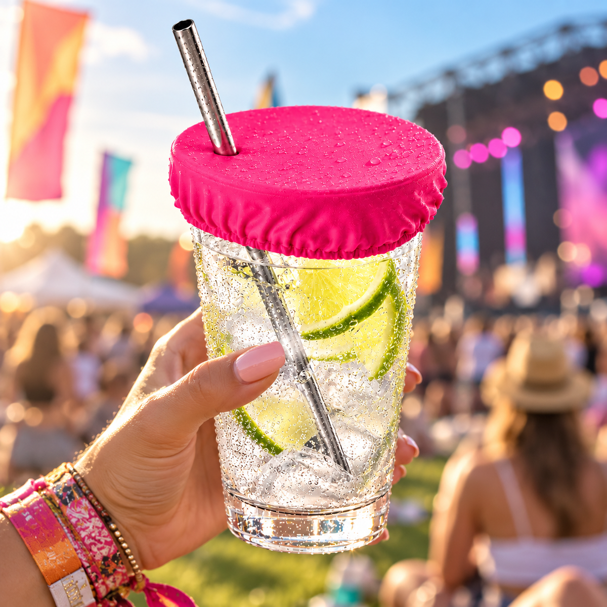Reusable Drink Protector Cover - Pink